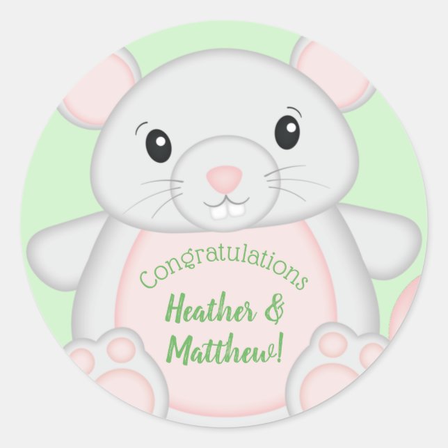 Pegatina Redonda Baby Shower de mouse (Anverso)