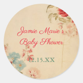 Pegatina Redonda Baby Shower de Navidades de Floral de invierno de 