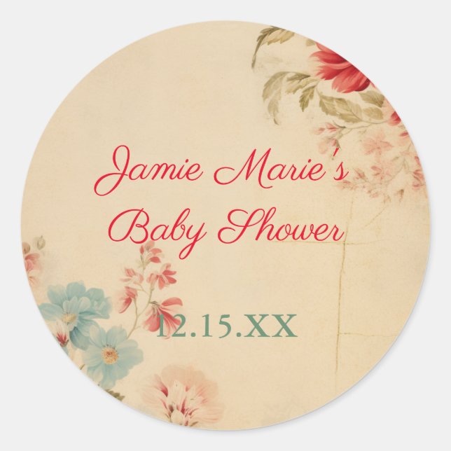 Pegatina Redonda Baby Shower de Navidades de Floral de invierno de  (Anverso)