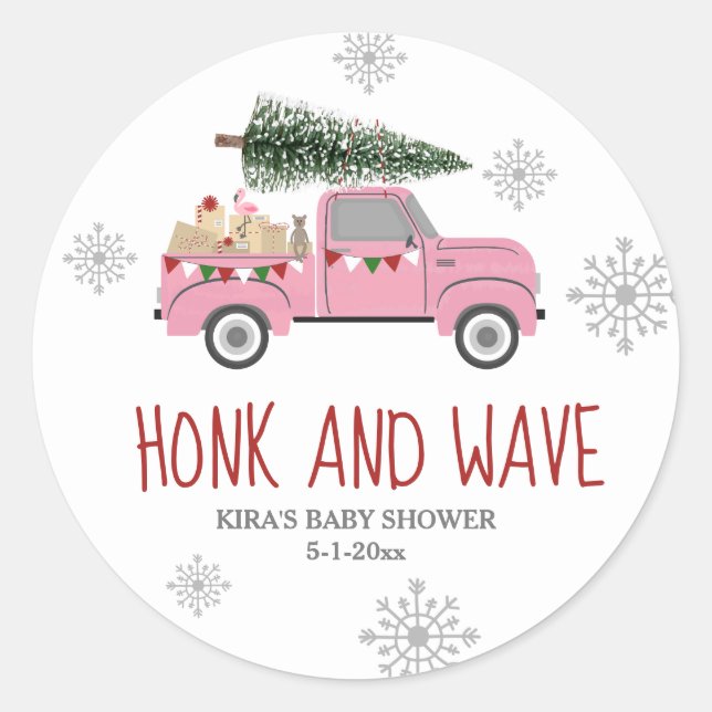 Pegatina Redonda Baby Shower de Navidades de Honk & Wave (Anverso)