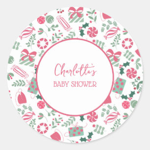 Pegatina Redonda Baby Shower de Navidades festivos