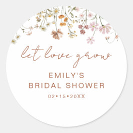 Pegatina Redonda Baby Shower de Novia de Flores Silvestres Deja que