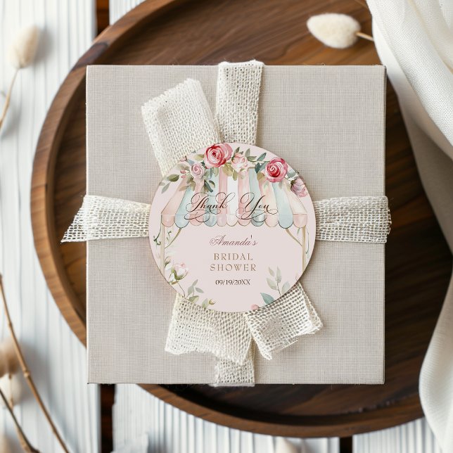 Pegatina Redonda Baby Shower de Novia Floral Elegante Acuarela (Subido por el creador)