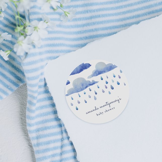 Pegatina Redonda Baby Shower de nubes acuarelas (Round Sticker Mock-up)