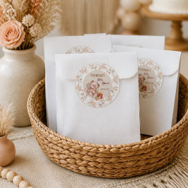Pegatina Redonda Baby Shower de Osito Boho