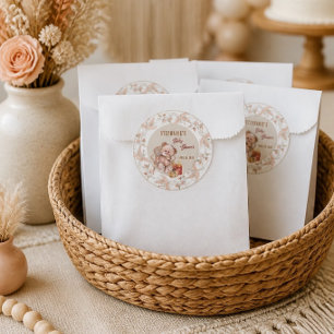 Pegatina Redonda Baby Shower de Osito Boho