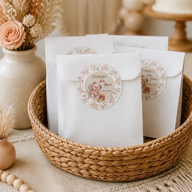 Pegatina Redonda Baby Shower de Osito Boho (Subido por el creador)