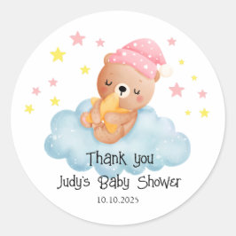 Pegatina Redonda Baby Shower de oso pequeño rosado