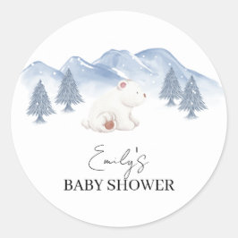 Pegatina Redonda Baby Shower de oso polar de invierno neutral de gé