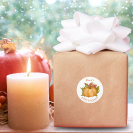 Pegatina Redonda Baby Shower de otoño de la caída de la calabaza de