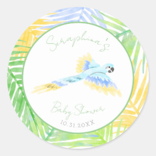 Pegatina Redonda Baby Shower de pájaro loro tropical
