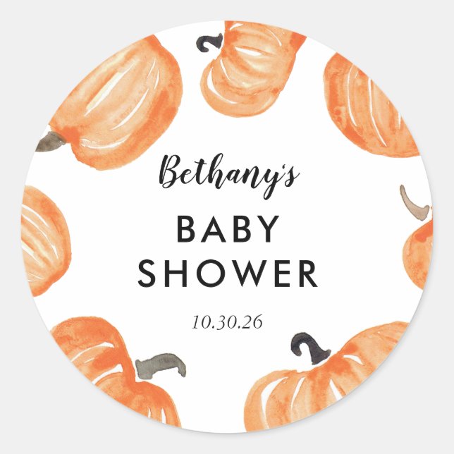 Pegatina Redonda Baby Shower de parche de calabaza (Anverso)