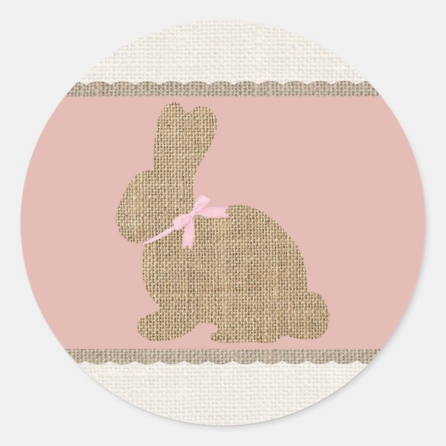 Pegatina Redonda Baby Shower de Pascua Rústica Rosa y Burlap (Anverso)