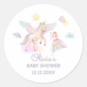 Pegatina Redonda Baby Shower de Pastel Princess Unicorn