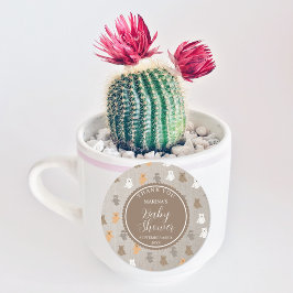 Pegatina Redonda Baby Shower de patrón de oso corto