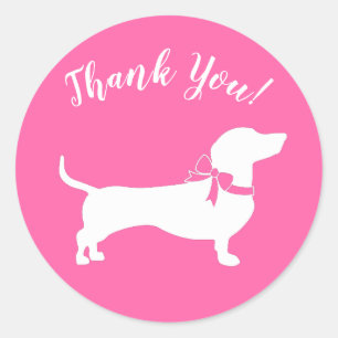 Pegatina Redonda Baby Shower de perro rosado Dachshund Wiener