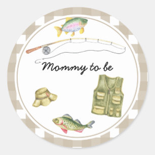 Pegatina Redonda Baby Shower de Pescador - Mamá en camino