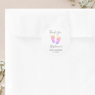 Pegatina Redonda Baby Shower de pies rosados