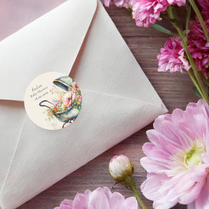 Pegatina Redonda Baby Shower de Pram Vintage personalizado