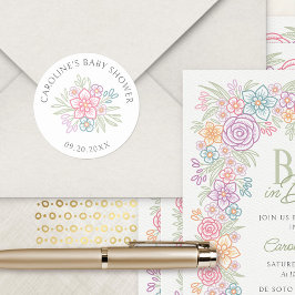 Pegatina Redonda Baby Shower de primavera de flores silvestres