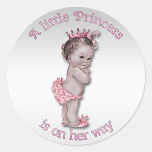 Pegatina Redonda Baby Shower de Princesa Vintage