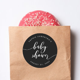 Pegatina Redonda Baby Shower de relax en blanco y negro