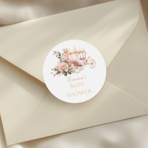 Pegatina Redonda Baby Shower de rosas rosadas de color rosa de la v