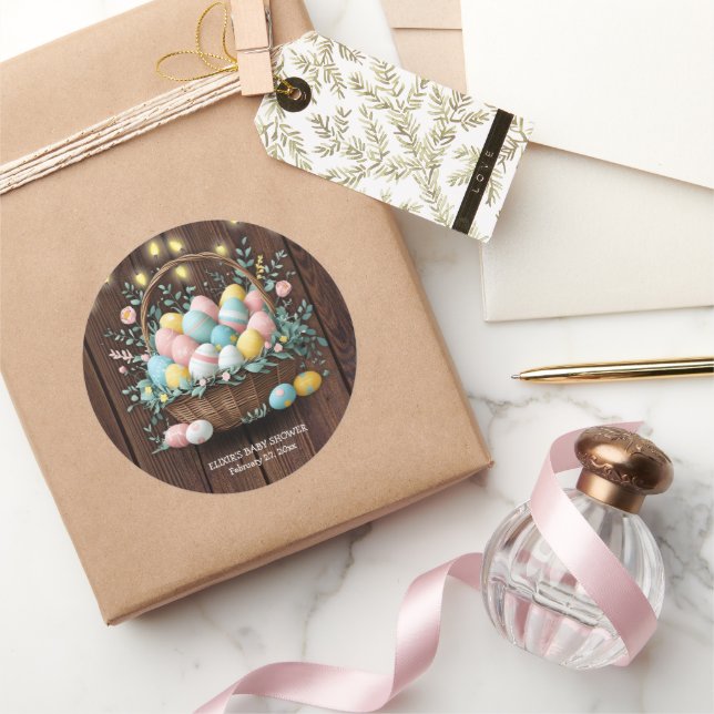 Pegatina Redonda Baby Shower de Rustic Floral Easter Eggs (Regalar)