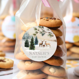 Pegatina Redonda Baby Shower de selva de invierno rusa