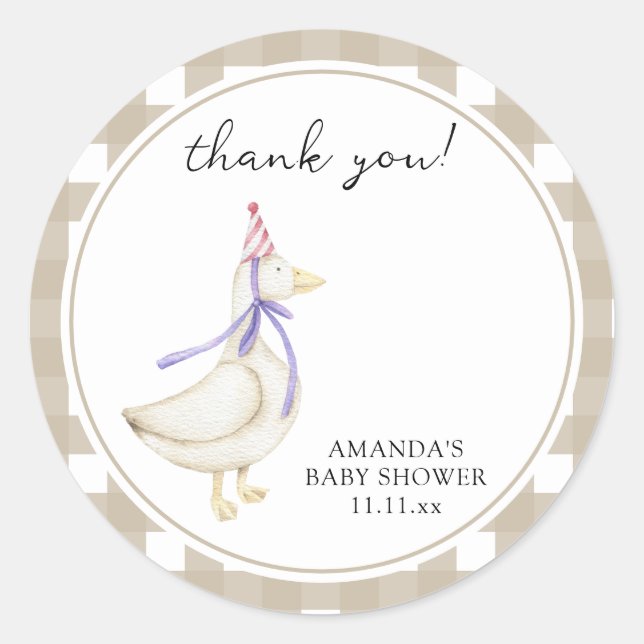 Pegatina Redonda Baby Shower de Silly Goose (Anverso)
