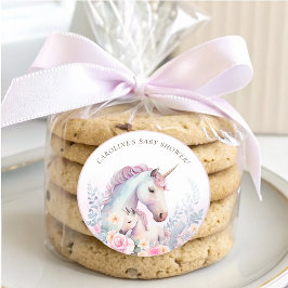Pegatina Redonda Baby Shower de Spring Unicorn