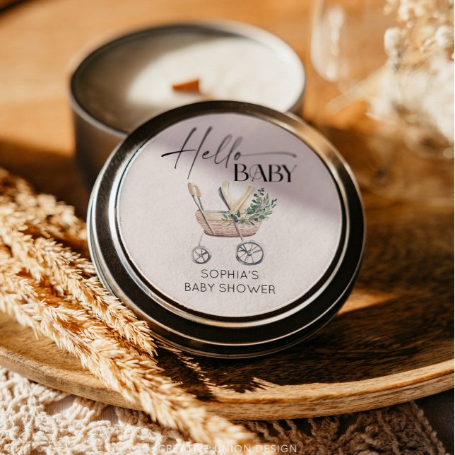 Pegatina Redonda Baby Shower de Stroller Boho Baby Neutral de Géner (favor sticker)