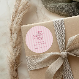 Pegatina Redonda Baby Shower de Stroller de Bebé Cuppy Preppy