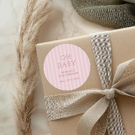 Pegatina Redonda Baby Shower de Stroller de Bebé Cuppy Preppy