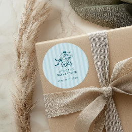 Pegatina Redonda Baby Shower de Stroller de Bebé Cuppy Preppy