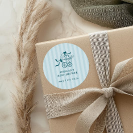 Pegatina Redonda Baby Shower de Stroller de Bebé Cuppy Preppy