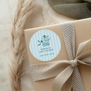 Pegatina Redonda Baby Shower de Stroller de Bebé Cuppy Preppy