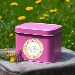Pegatina Redonda Baby Shower de Summer Wildflower Meadow