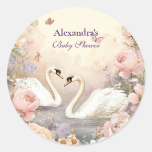 Pegatina Redonda Baby Shower de Swan Lake Garden