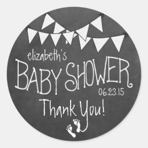 Pegatina Redonda Baby Shower de tablero blanco y tablero blanco