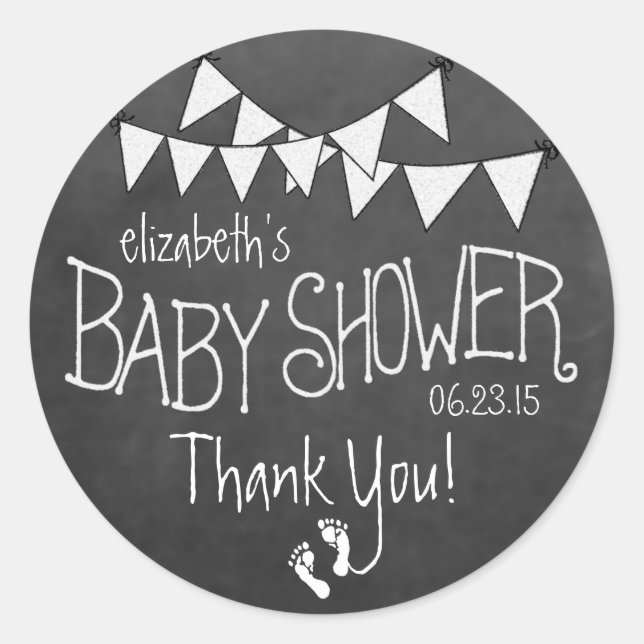 Pegatina Redonda Baby Shower de tablero blanco y tablero blanco (Anverso)
