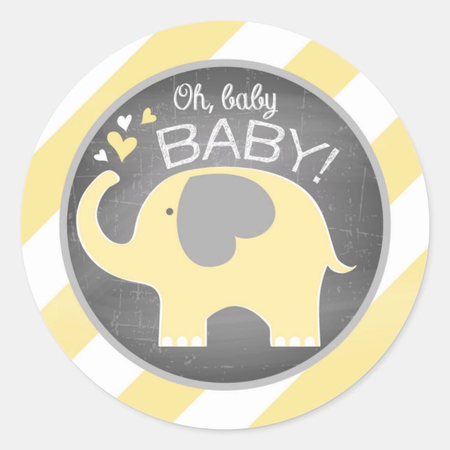 Pegatina Redonda Baby Shower de tira diagonal amarilla (Anverso)