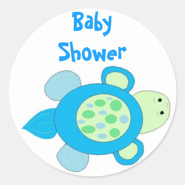 Pegatina Redonda Baby Shower de tortuga azul (Anverso)