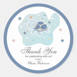 Pegatina Redonda Baby Shower de tortuga marina | Océano bonito