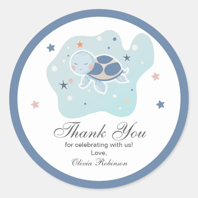 Pegatina Redonda Baby Shower de tortuga marina | Océano bonito (Anverso)