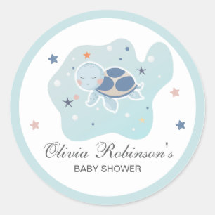 Pegatina Redonda Baby Shower de tortuga marina   Océano bonito