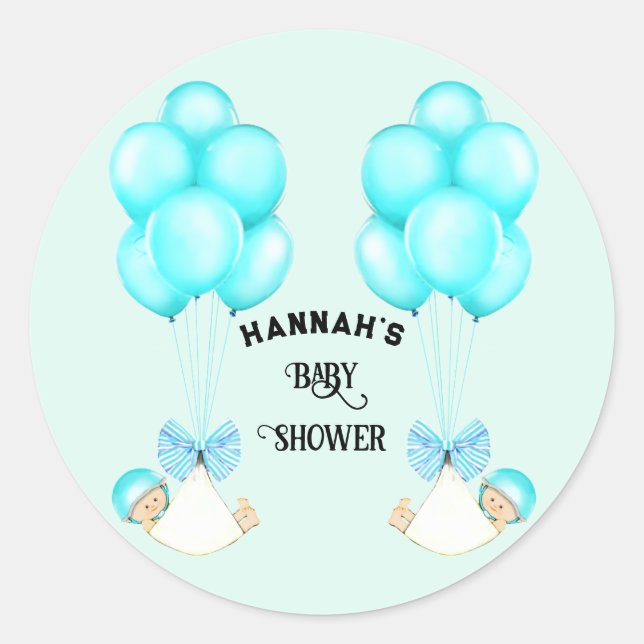 Pegatina Redonda Baby Shower de Twin Boys (Anverso)