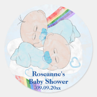 Pegatina Redonda Baby Shower de Twin Boys