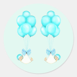 Pegatina Redonda Baby Shower de Twin Boys