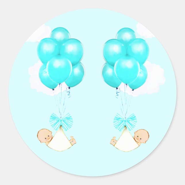 Pegatina Redonda Baby Shower de Twin Boys (Anverso)